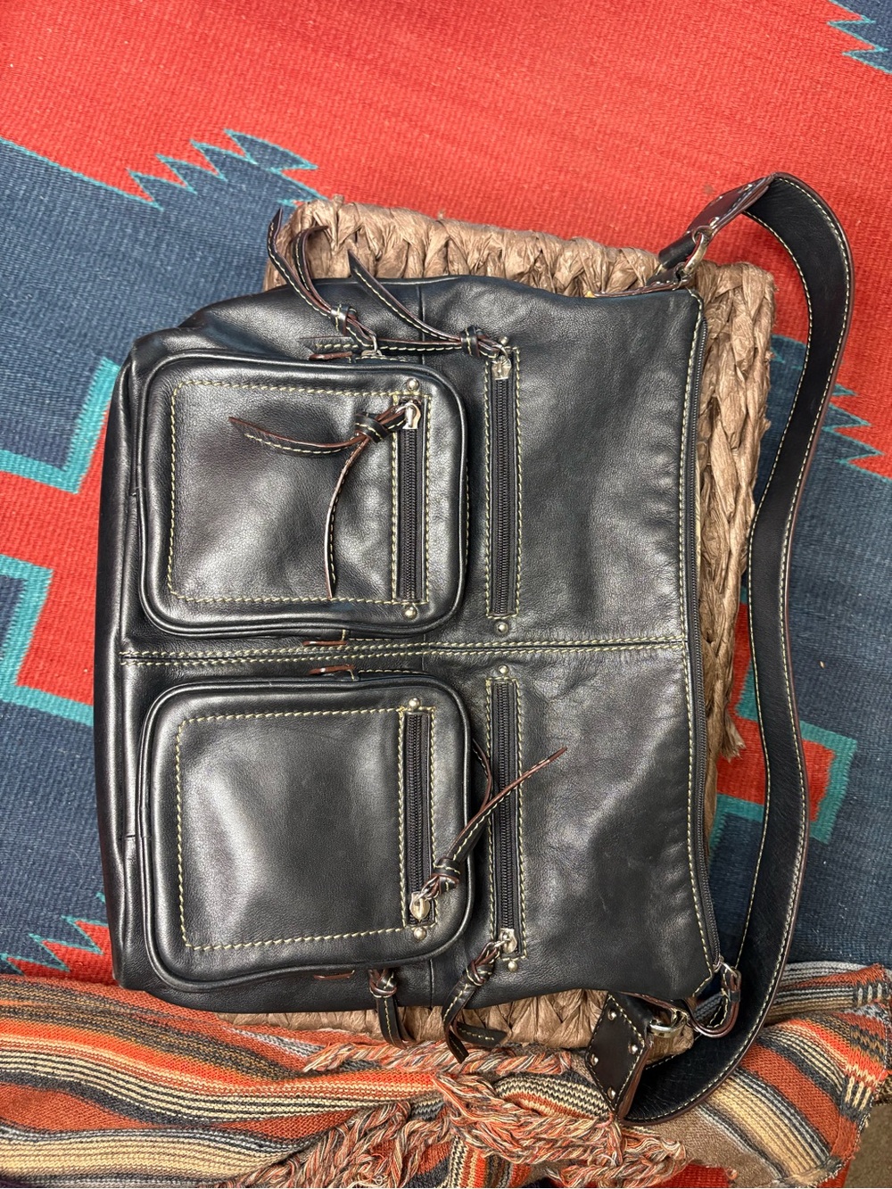Tignanello Black Shoulder Bag- Multi-Pocket Shoulder Bag - Picture 14 of 15